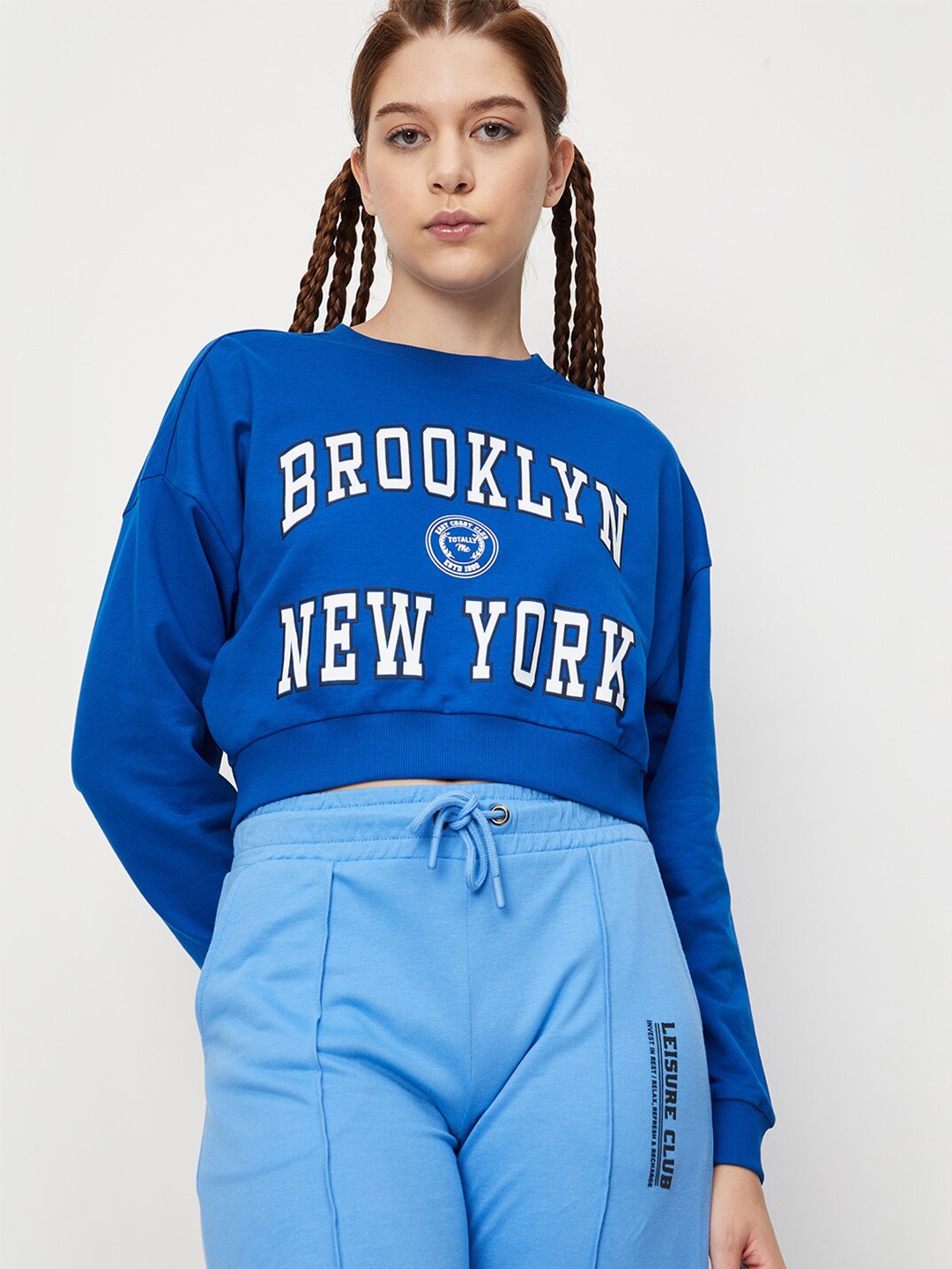 

max Typography Printed Pure Cotton Sweatshirt, Blue