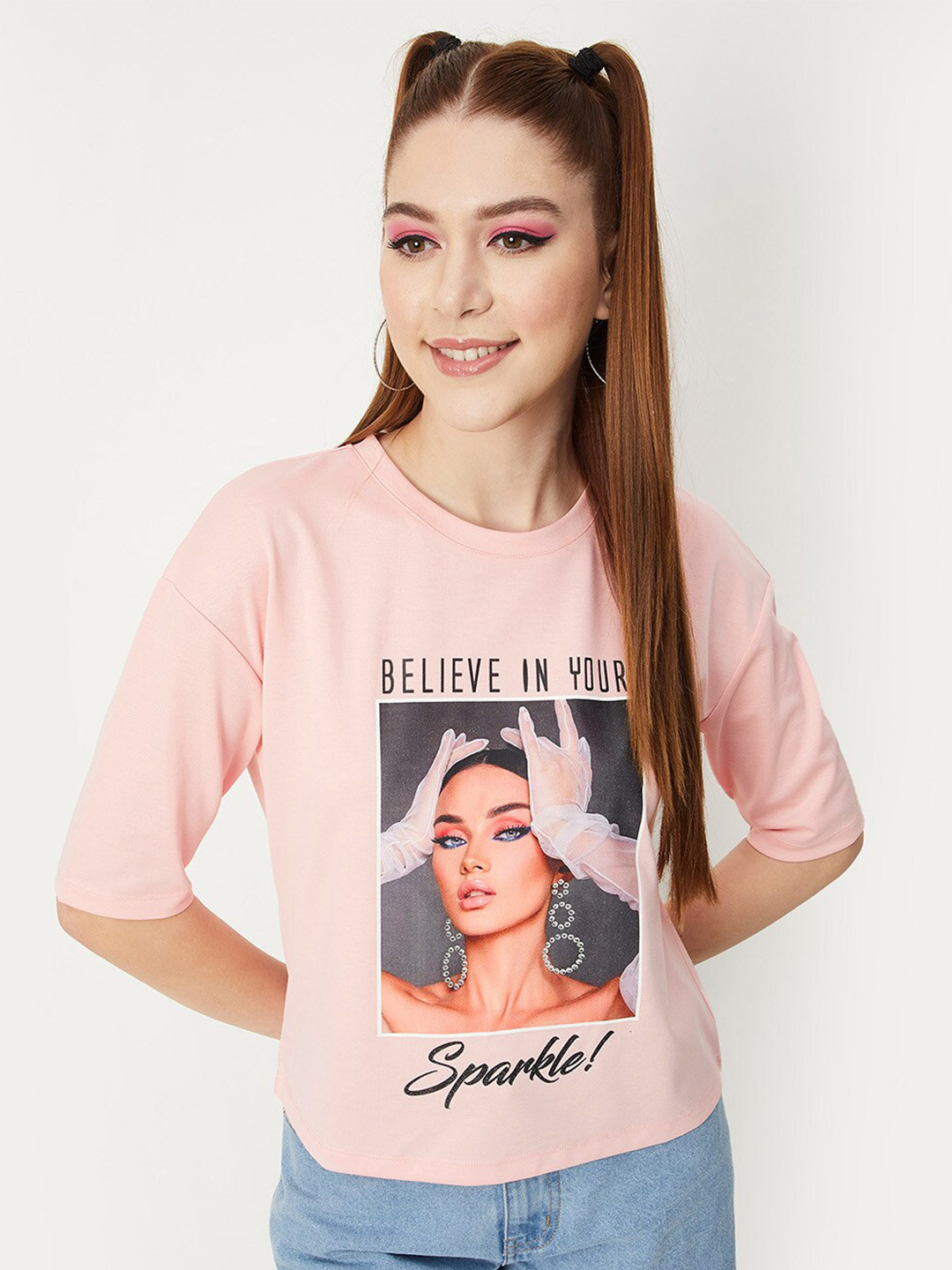 

max Graphic Printed Short Sleeves Sweatshirt, Pink