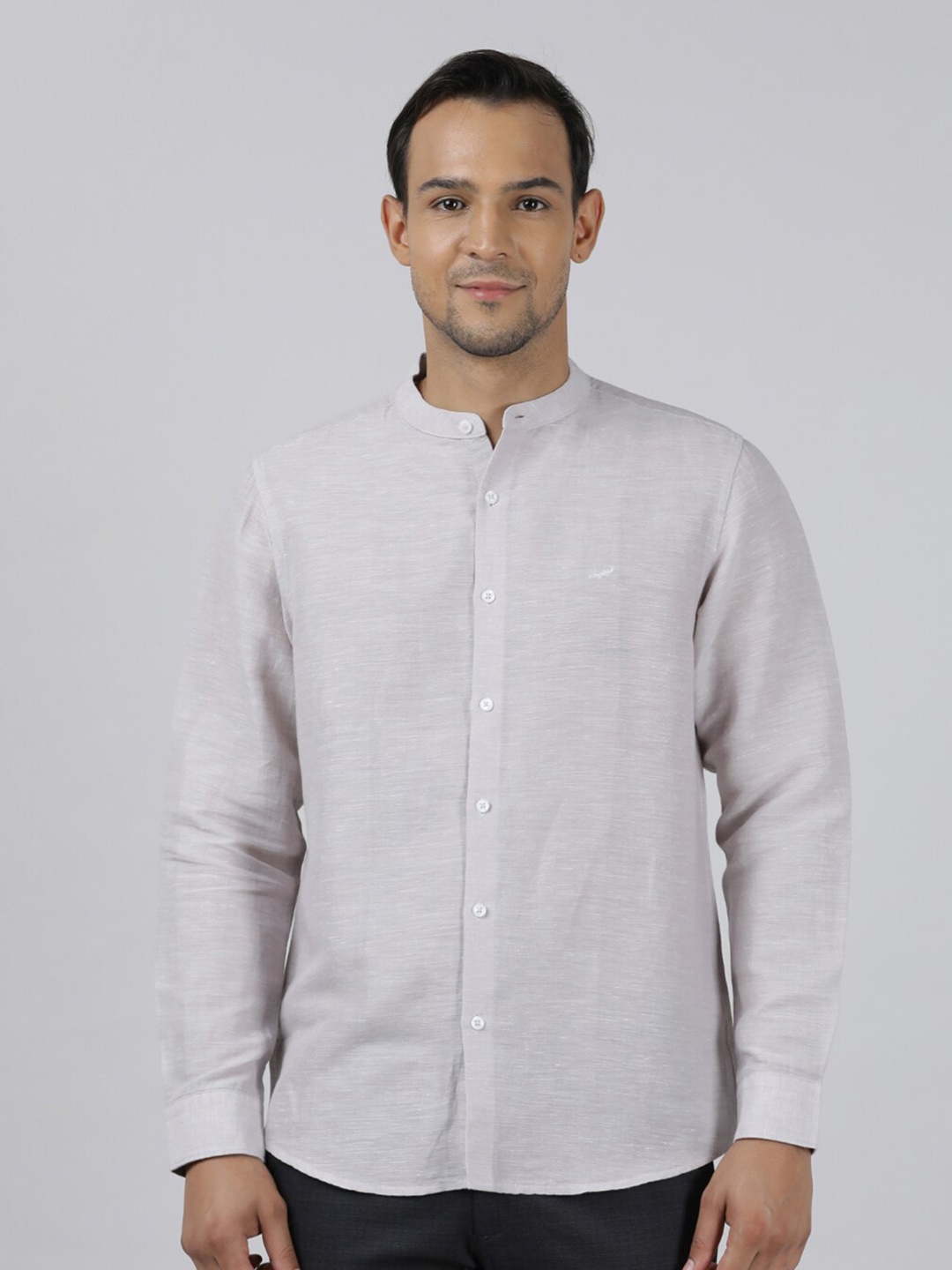 

Crocodile Mandarin Collar Comfort Opaque Casual Shirt, Grey