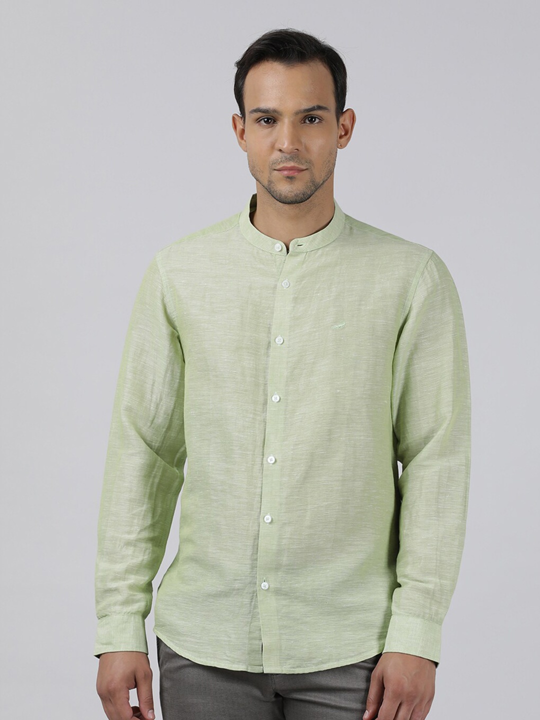 

Crocodile Mandarin Collar Comfort Casual Shirt, Green