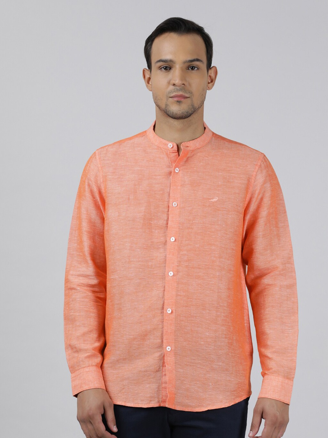 

Crocodile Band Collar Comfort Opaque Cotton Casual Shirt, Orange