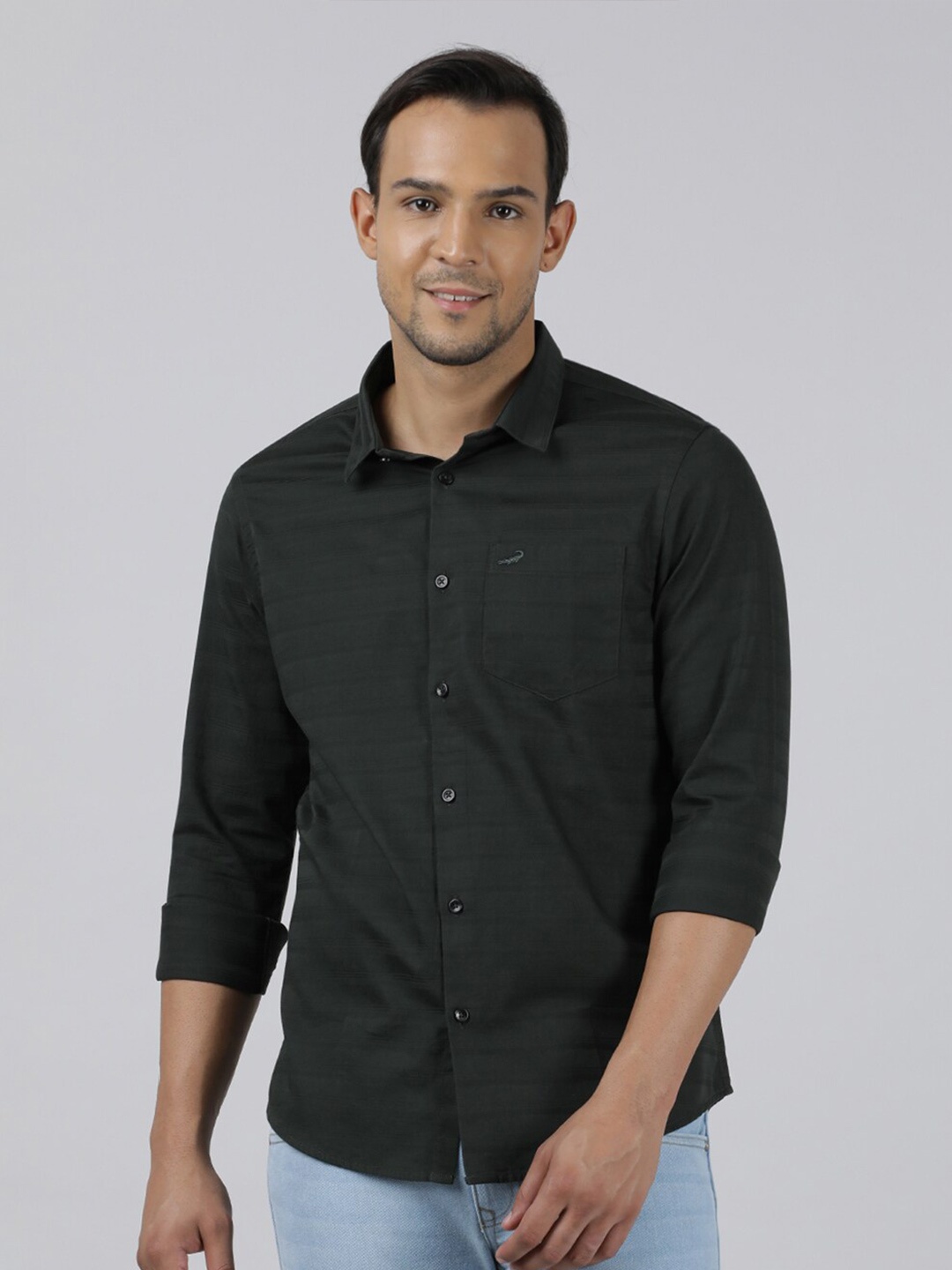 

Crocodile Spread Collar Comfort Opaque Casual Shirt, Black