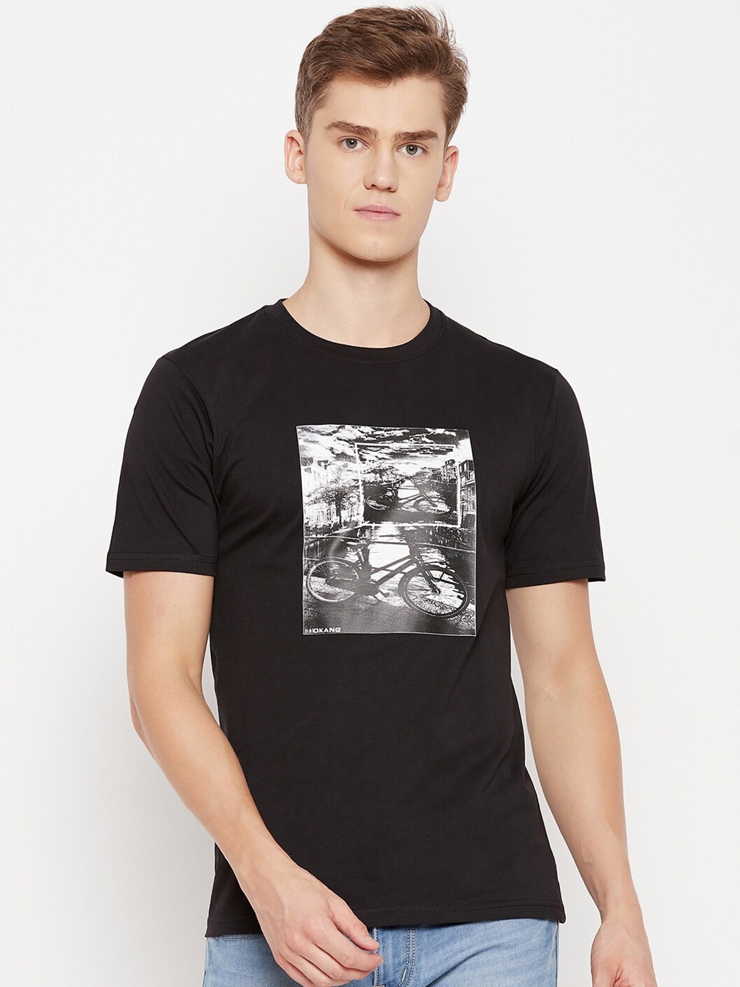 

Okane Graphic Printed Cotton Casual T-shirt, Black