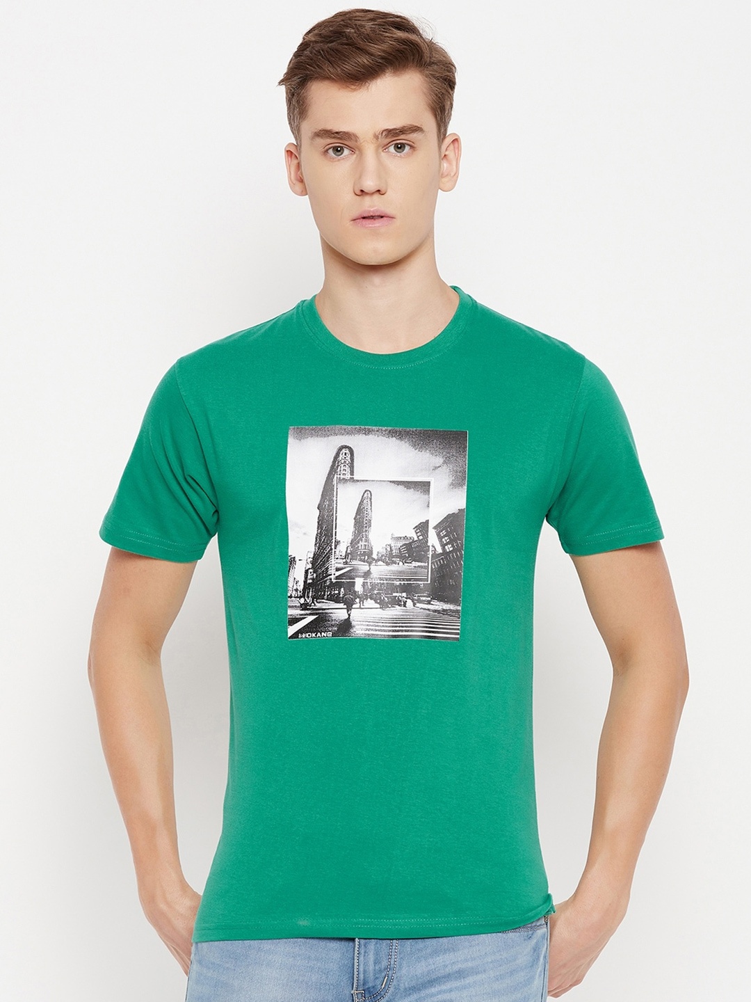 

Okane Graphic Printed Cotton Casual T-shirt, Green