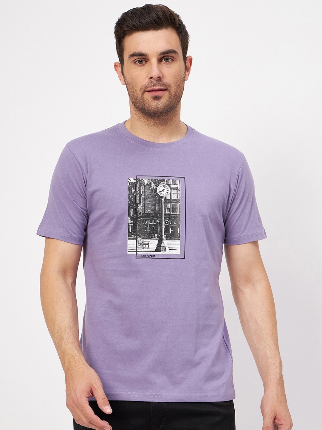 

Okane Men Green Graphic Printed Regular Fit Cotton T-shirt, Purple