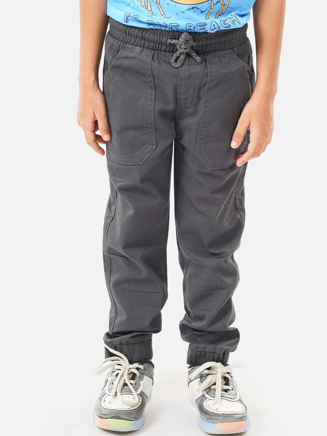 

Zalio Boys Pure Cotton Cargos Joggers, Black