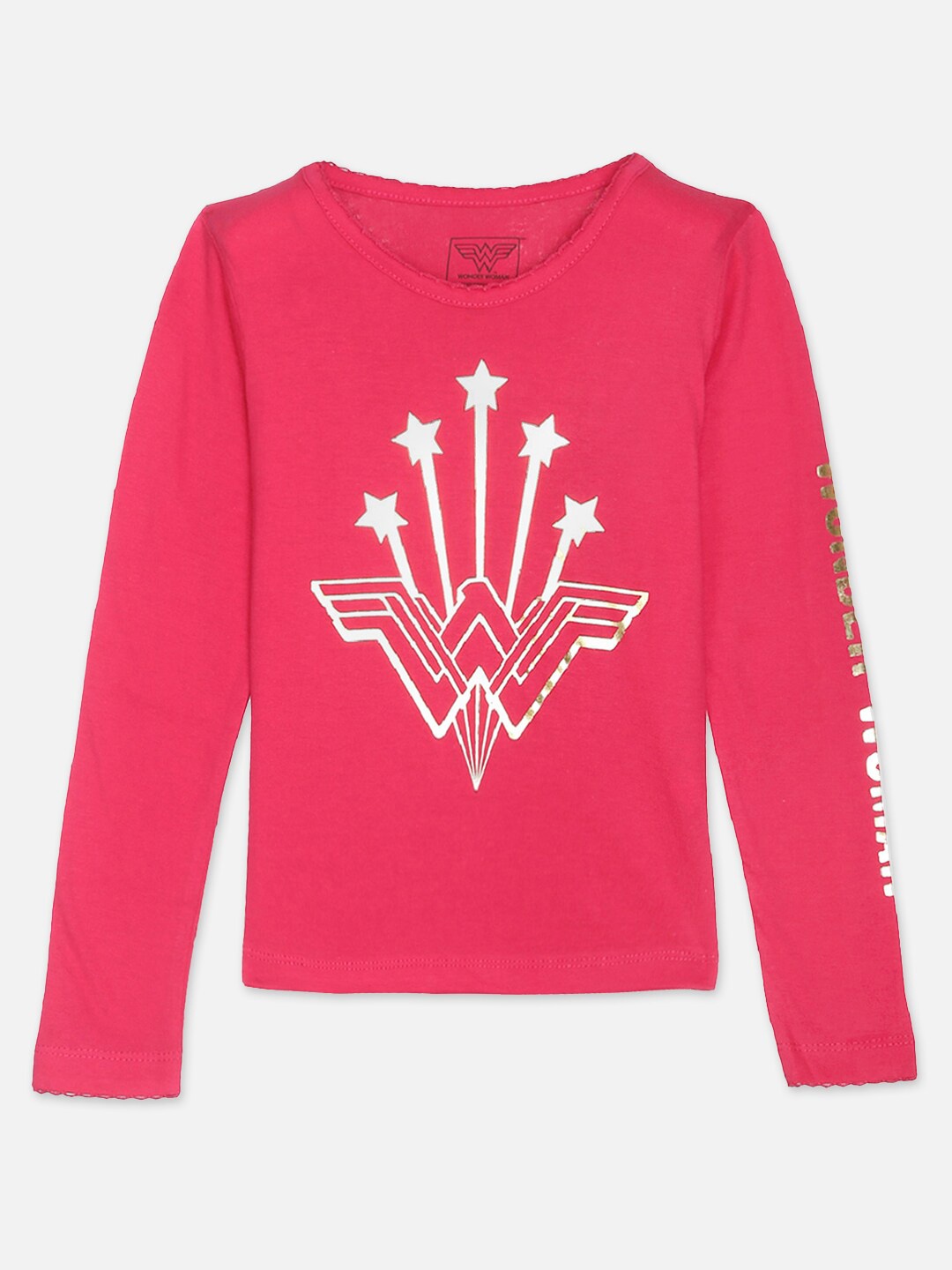 

Kids Ville Girls Superhero Wonder Woman Graphic Printed Cotton T-Shirt, Pink