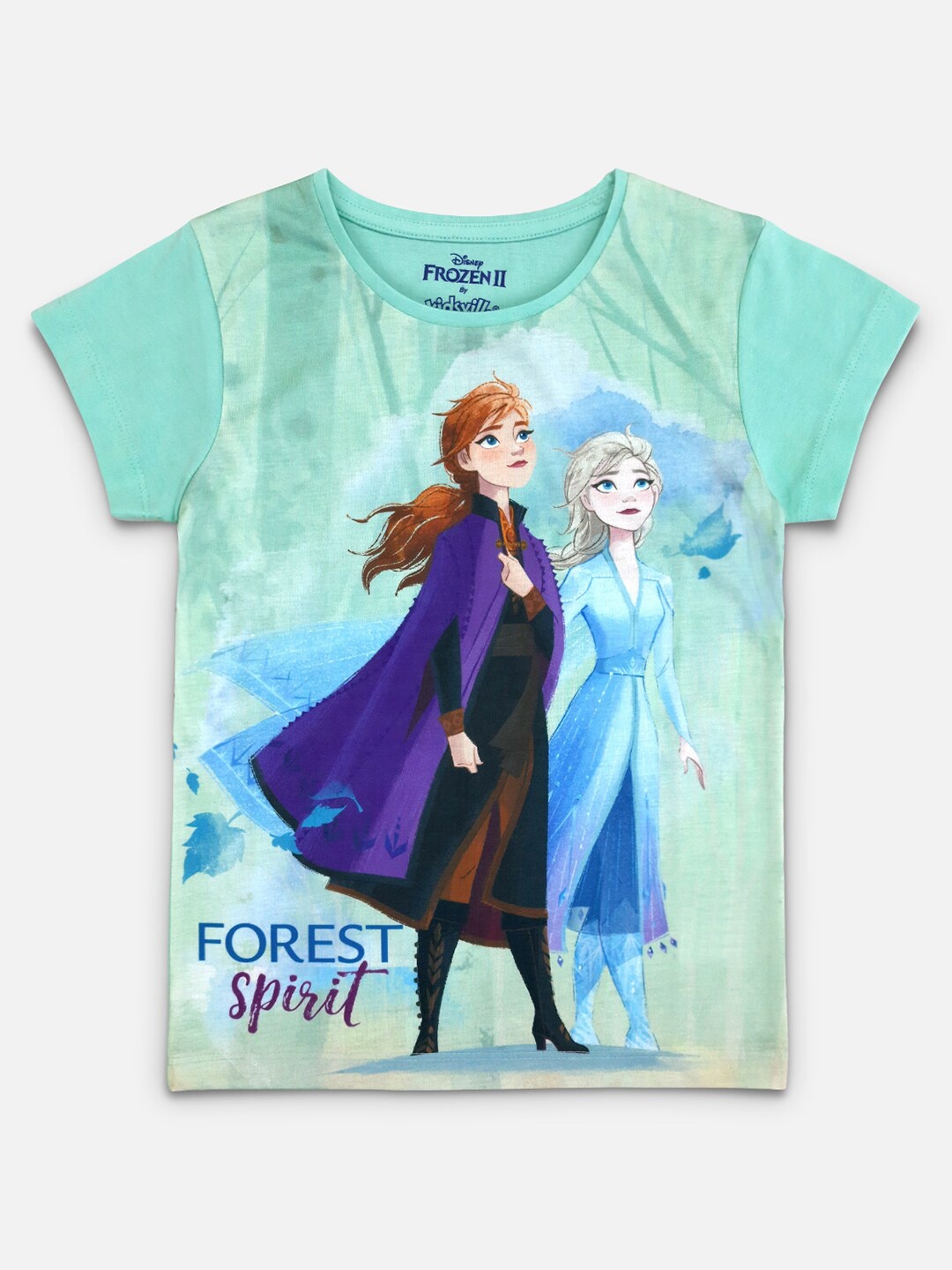 

Kids Ville Girls Humour And Comic Frozen Graphic Printed Cotton T-Shirt, Green