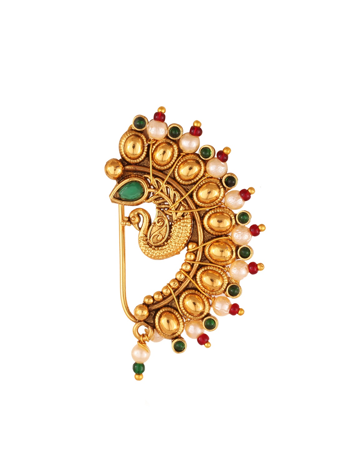

Vighnaharta Gold-Toned Pearls & CZ Stone Studded Maharashtrian Nath Nathiya Clip-On