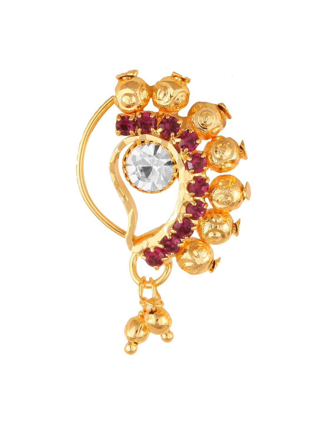 

Vighnaharta Gold-Plated Pearls & CZ Stone Maharashtrian Nath Nathiya Clip-On Nose Pin