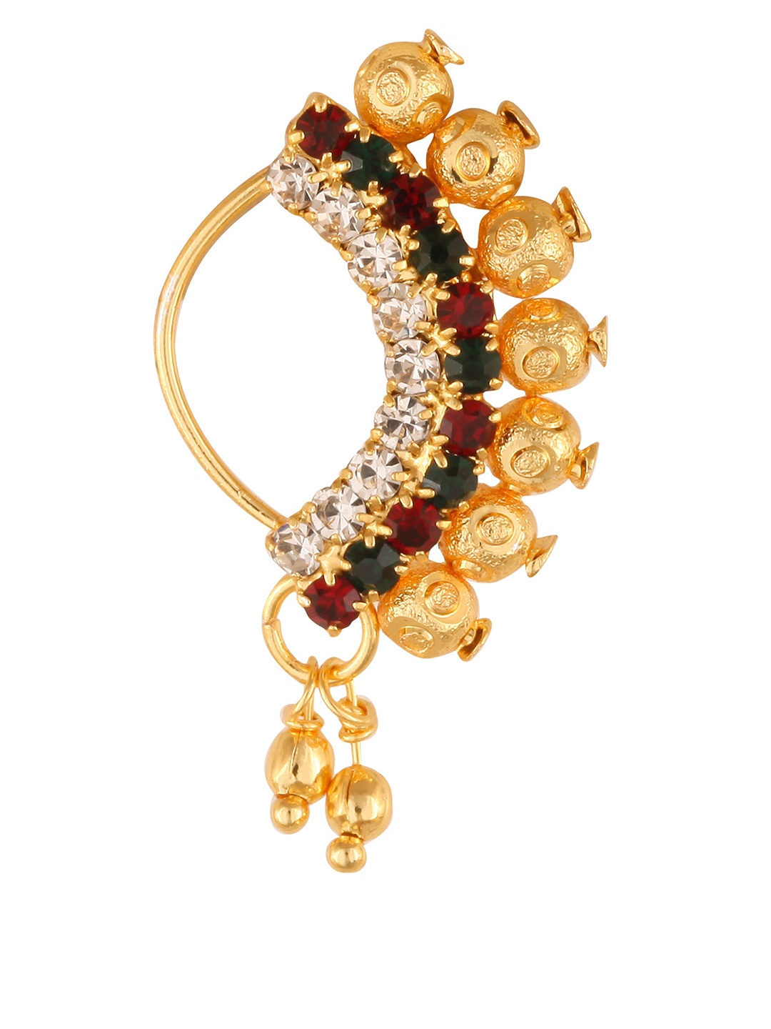 

Vighnaharta Gold-Plated Cubic Zirconia Stone & Beads Non-Piercing Nosepin