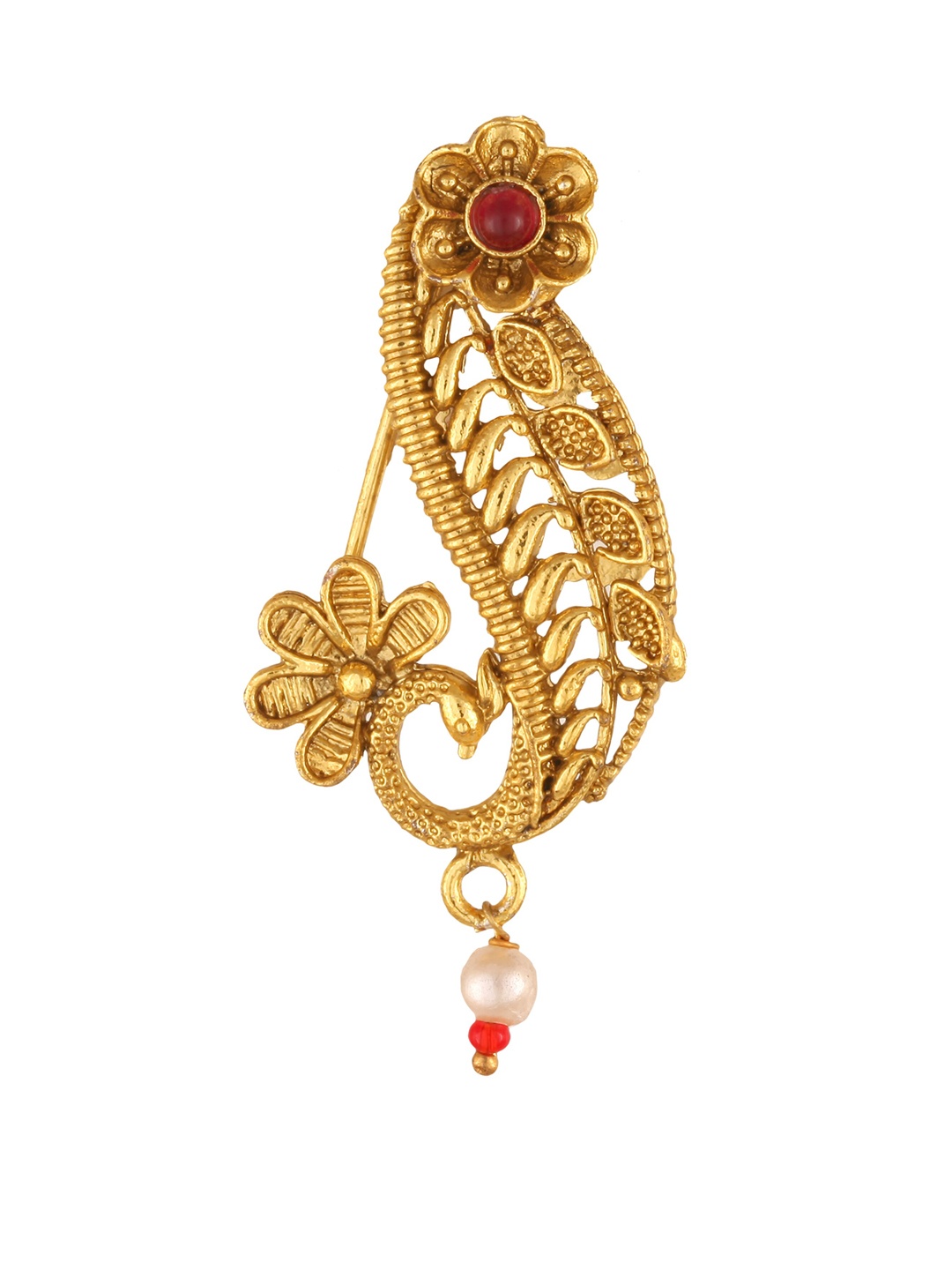 

Vighnaharta Women Gold-Plated Pearl & CZ Studded Nose Pin
