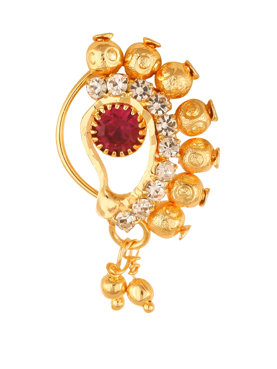 

Vighnaharta Gold-Plated Cubic Zirconia Non-Piercing Maharashtrian Nath Nosepin