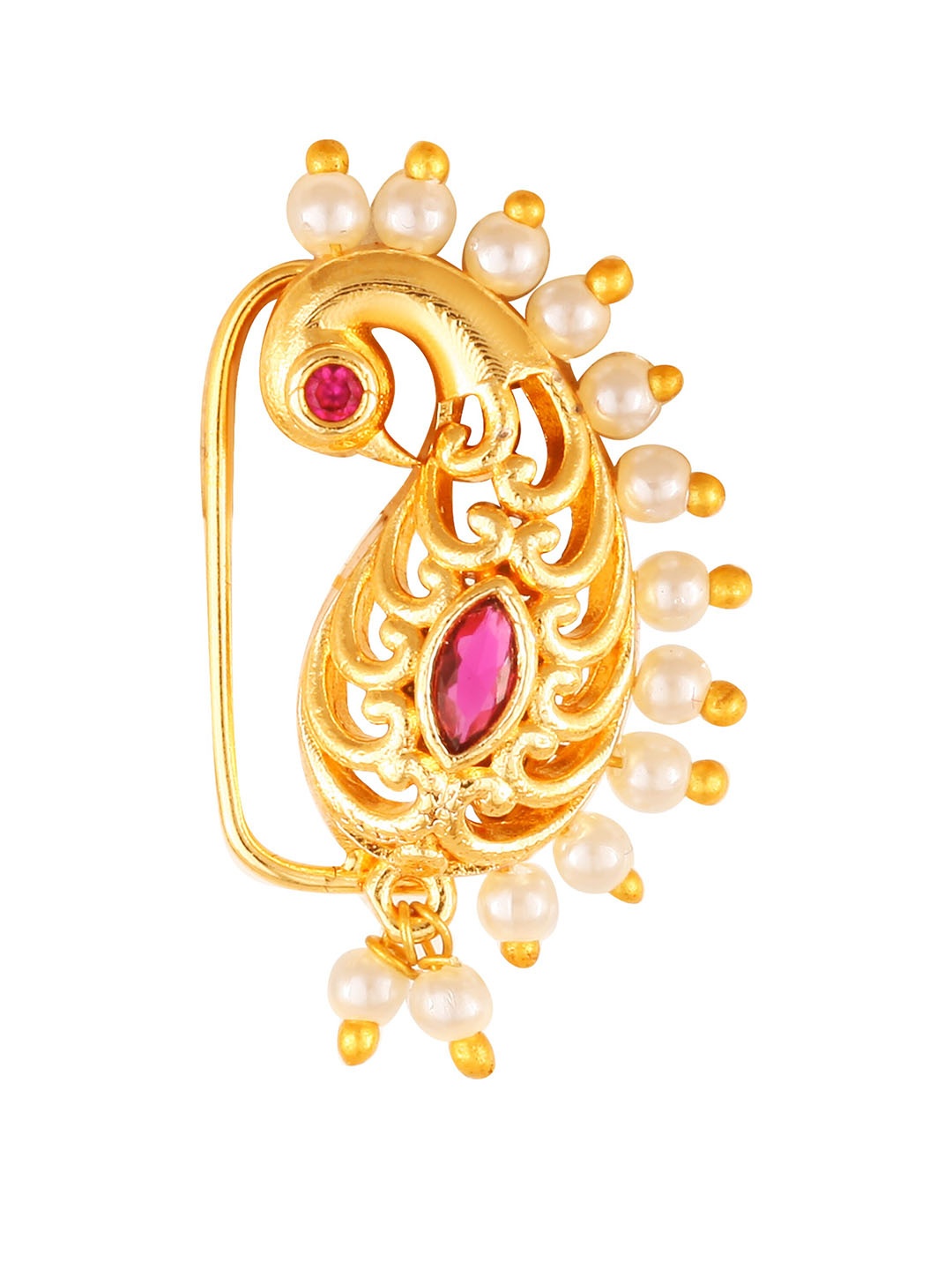 

Vighnaharta Gold-Toned Pearls & CZ Stone Studded Maharashtrian Nath Nathiya Clip-On