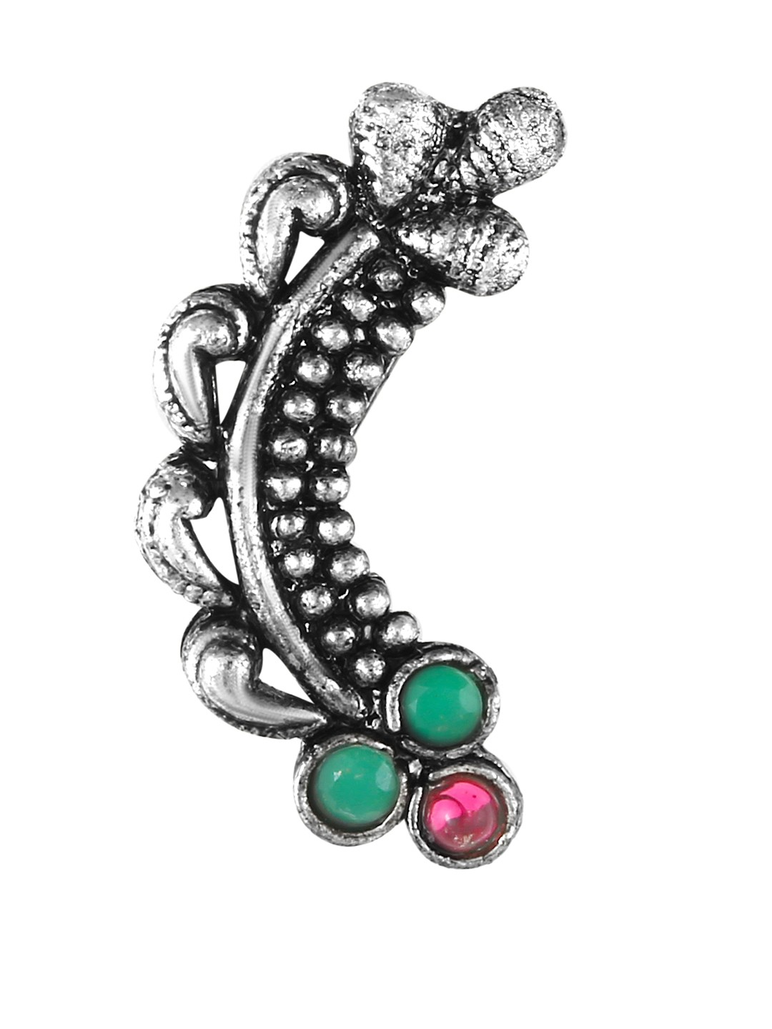 

Vighnaharta Rhodium-Plated Stone Studded Maharashtrian Nath Nathiya, Silver