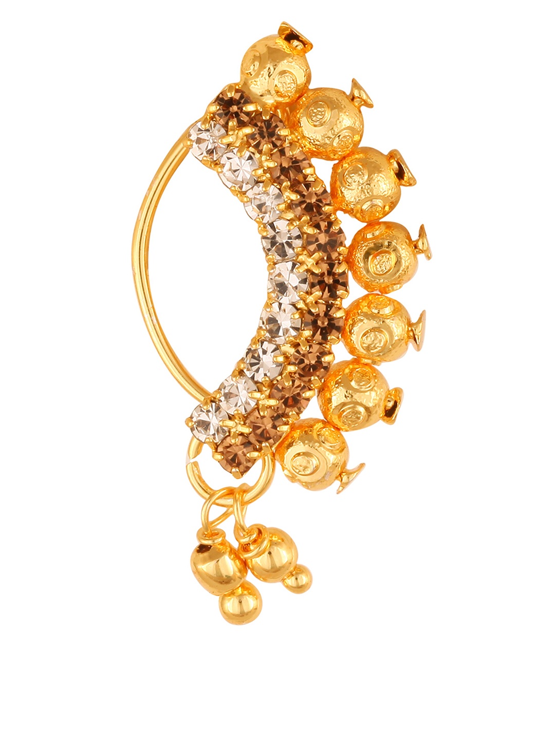 

Vighnaharta Gold-Plated Cubic Zirconia Non-Piercing Maharashtrian Nath Nosepin