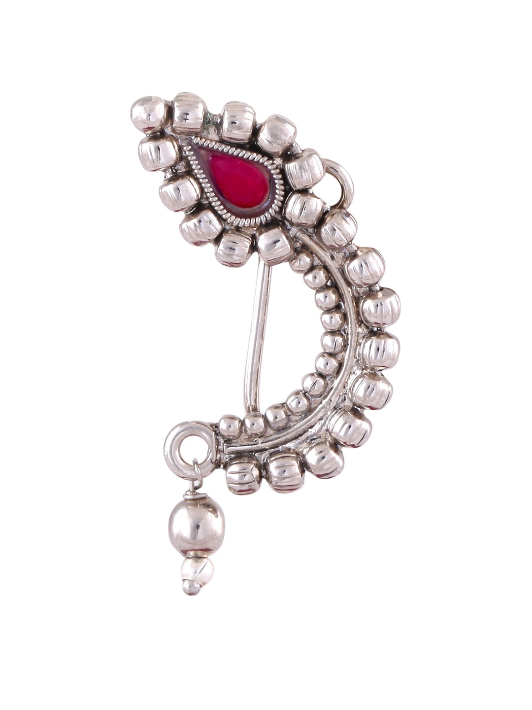 

Vighnaharta Rhodium-Plated Stone Studded Maharashtrian Nosepin, Silver