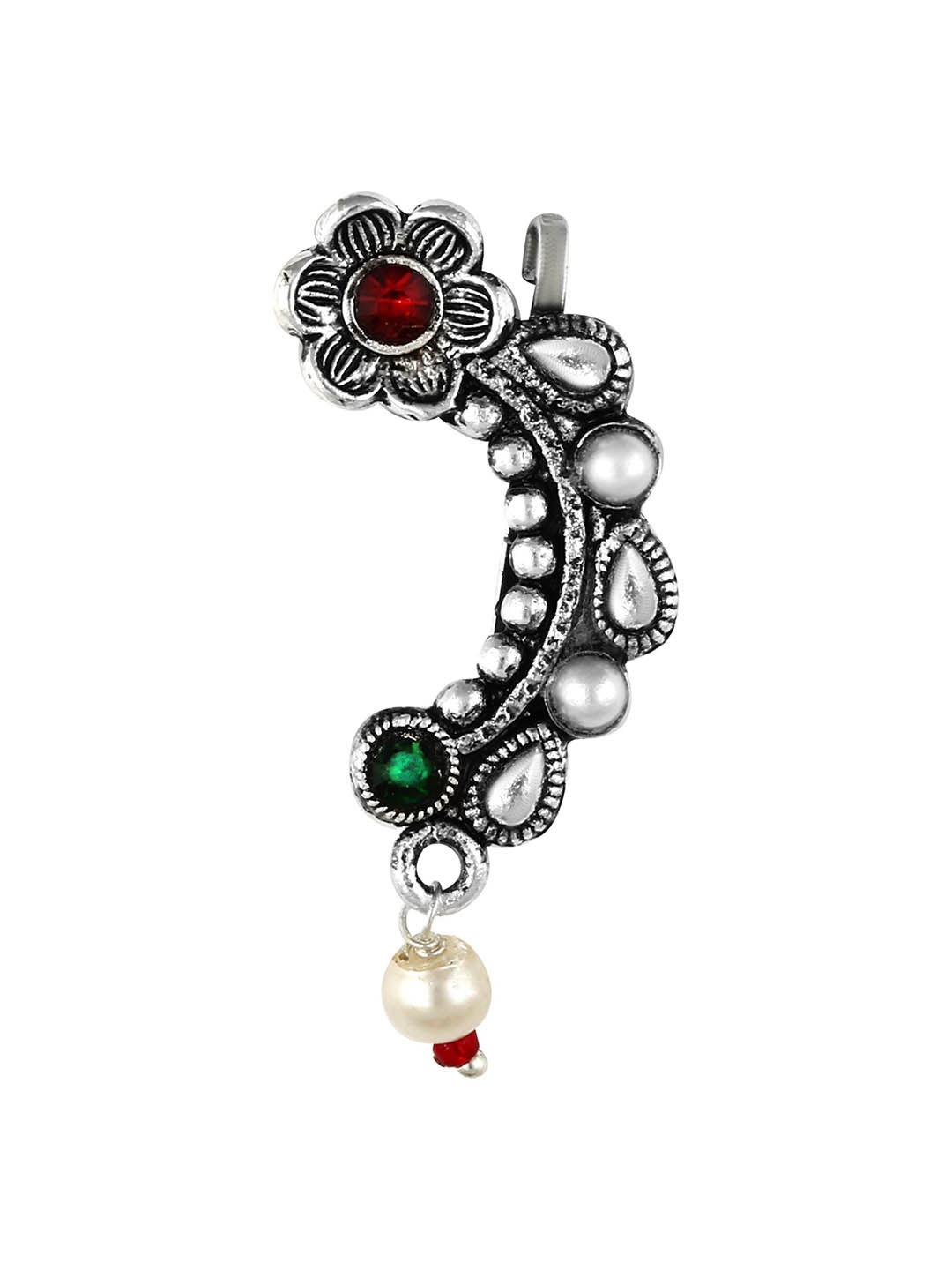 

Vighnaharta Rhodium-Plated Stone Studded Maharashtrian Nosepin, Silver