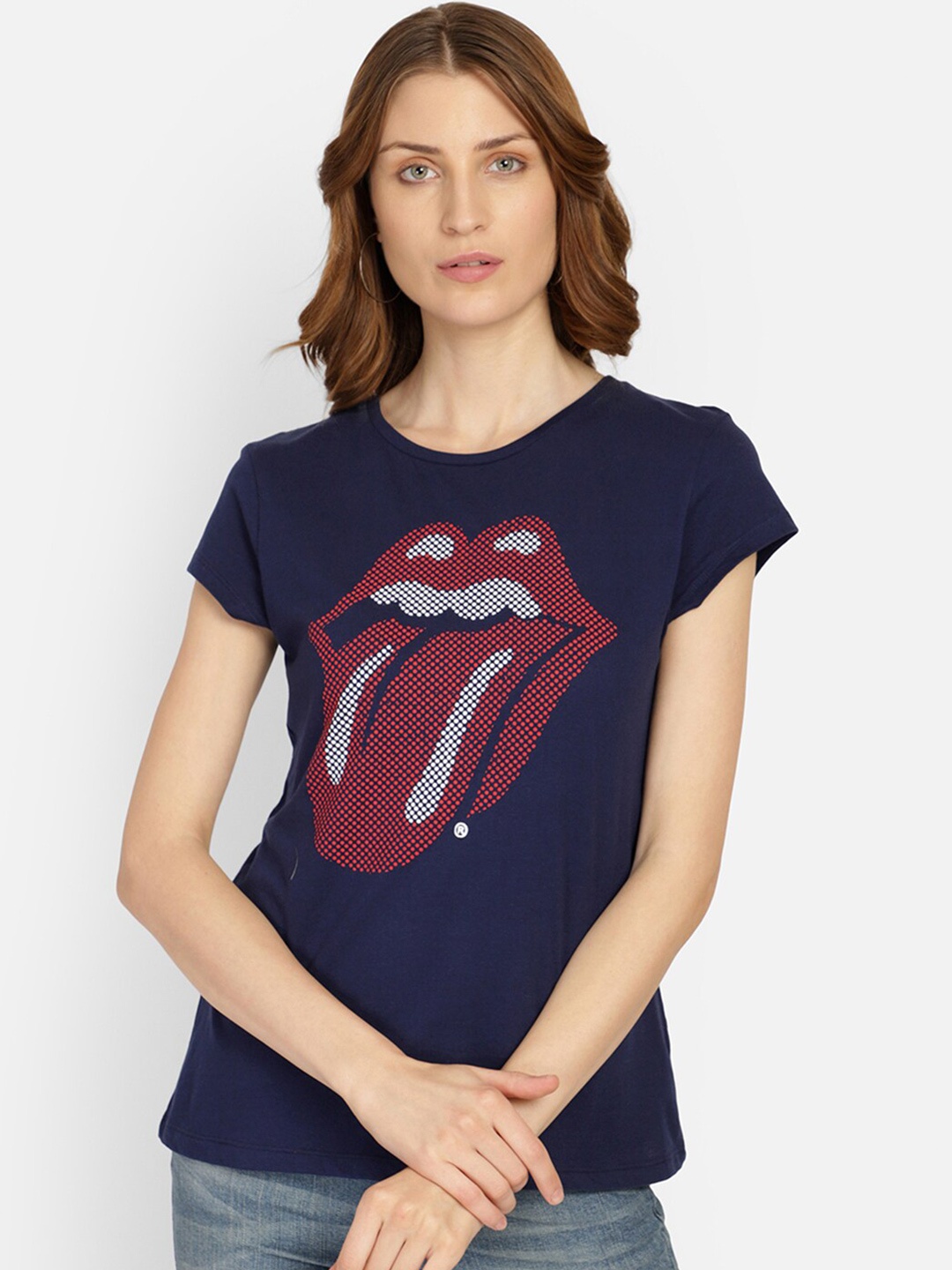 Free Authority Rolling Stone Printed Cotton T-Shirt, Blue