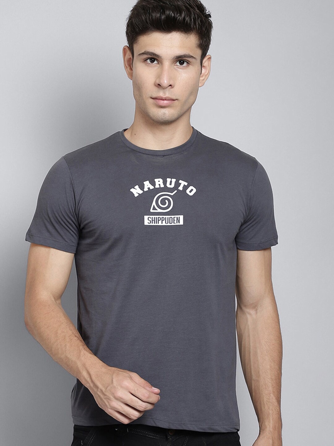 

Free Authority Naruto Typographty Printed Cotton T-Shirt, Grey