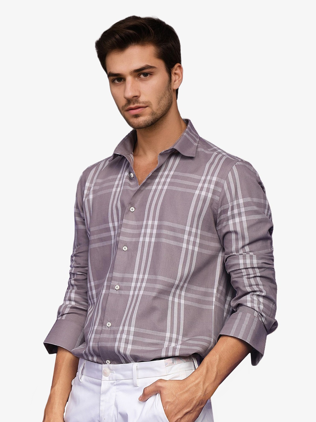 

RARE RABBIT Men Carnet Slim Fit Opaque Checked Cotton Shirt, Purple