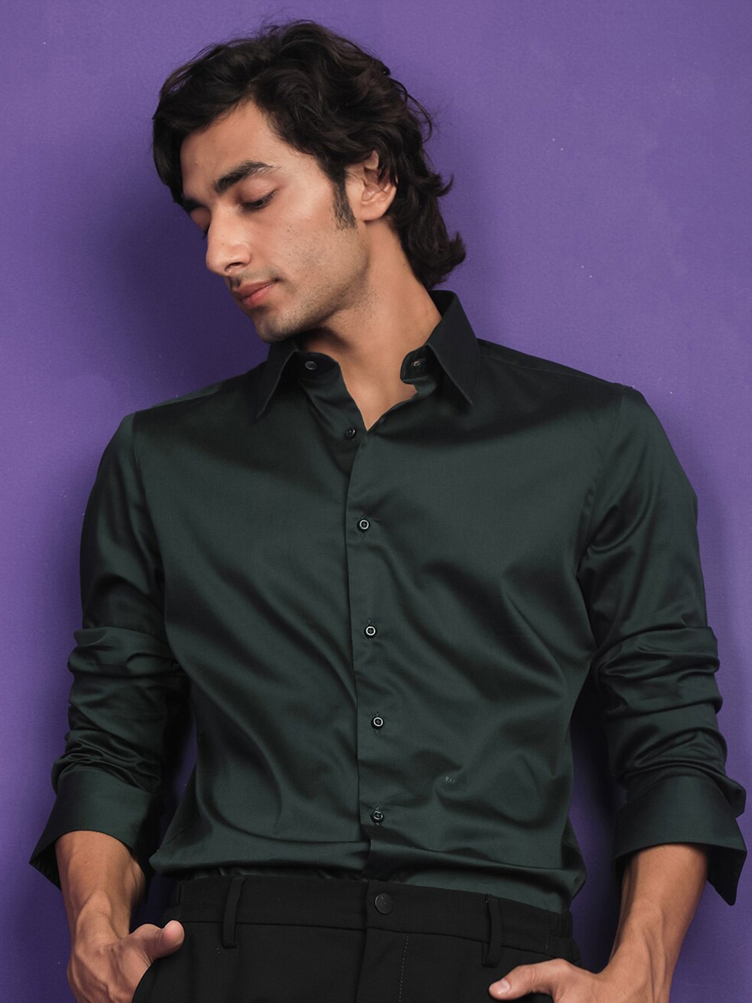 

RARE RABBIT Men Melton Slim Fit Cotton Shirt, Green