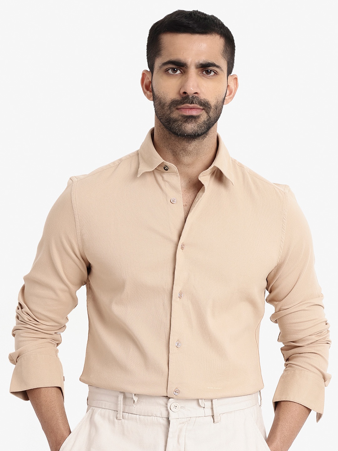 

RARE RABBIT Men Bicton Slim Fit Opaque Cotton Shirt, Beige