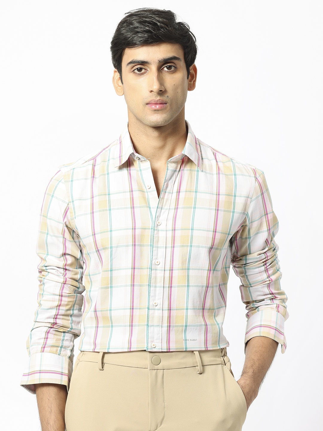 

RARE RABBIT Men Campo Checked Slim Fit Opaque Cotton Shirt, Pink