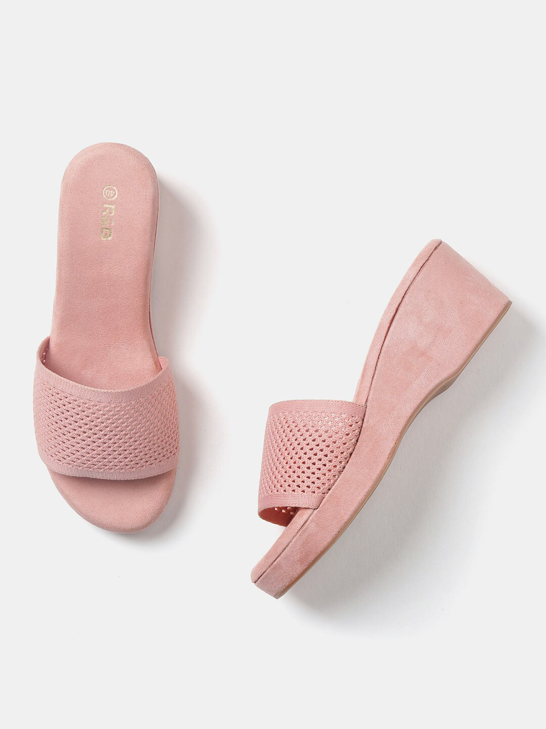 

R&B Woven Design Open Toe Wedges, Pink