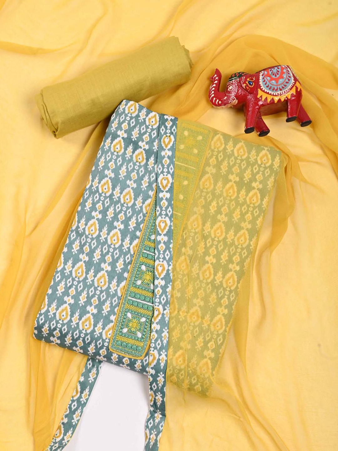 

Meena Bazaar Ethnic Motifs Printed Unstitched Dress Material, Blue