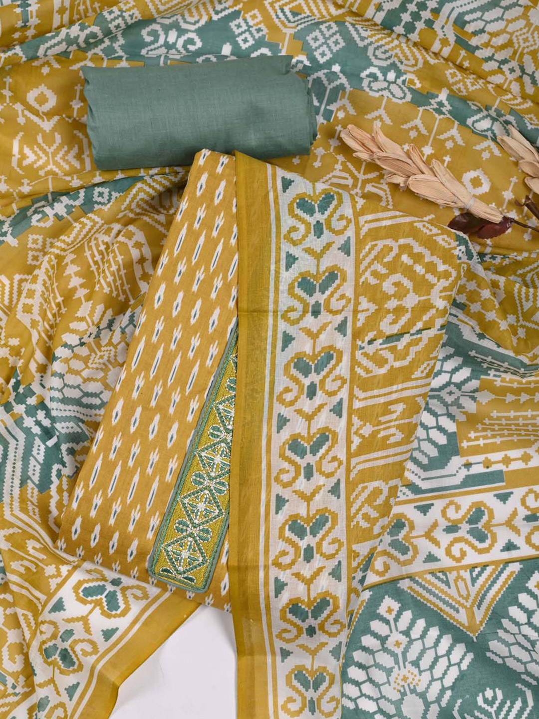 

Meena Bazaar Ethnic Motifs Printed Unstitched Dress Material, Yellow