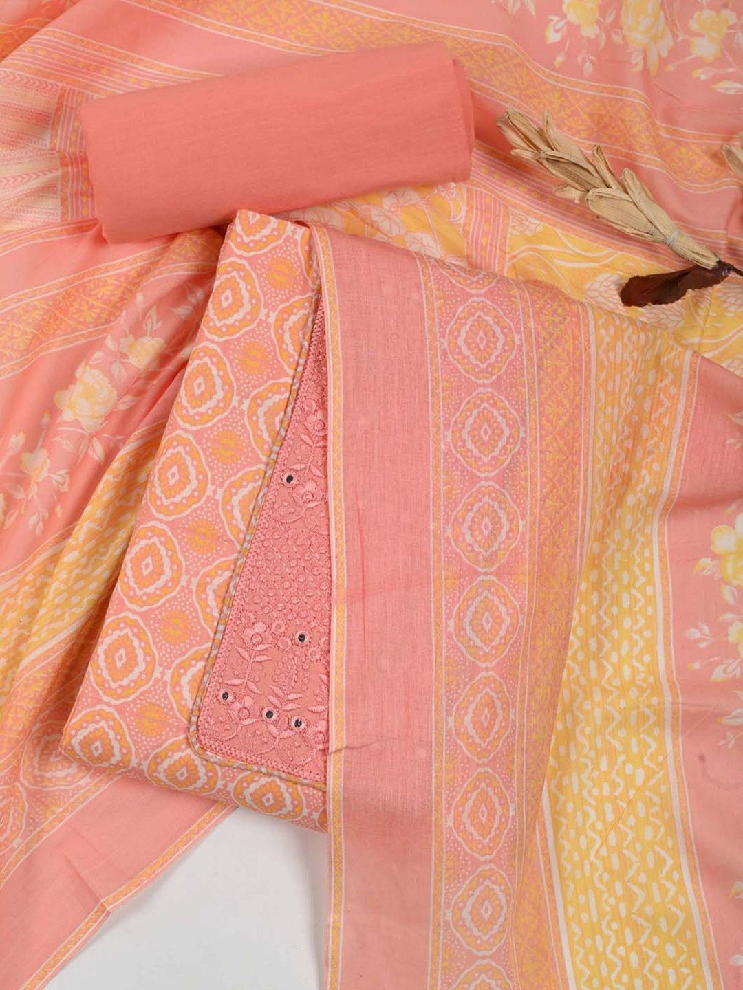 

Meena Bazaar Floral Printed Unstitched Dress Material, Pink