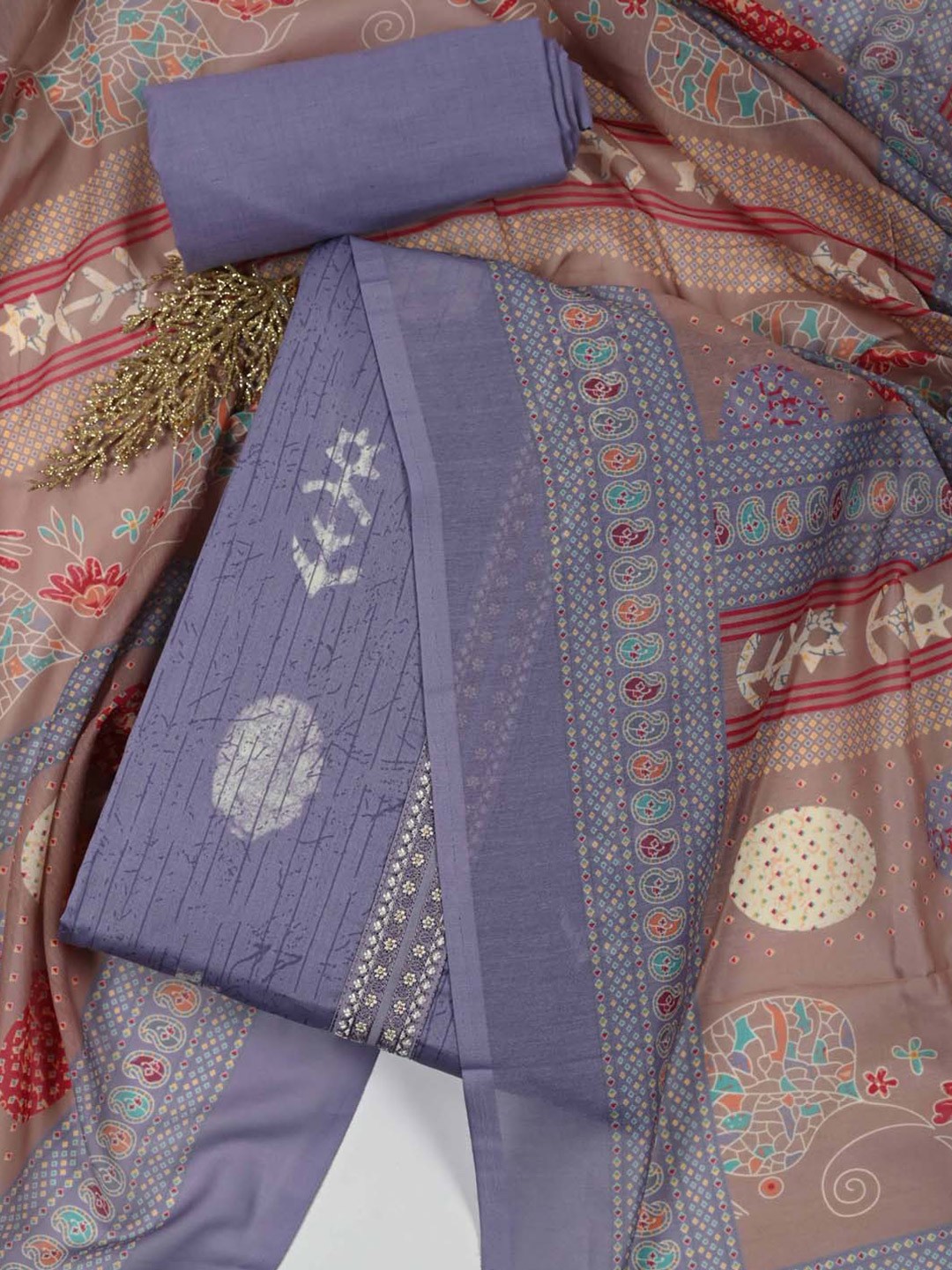 

Meena Bazaar Ethnic Motifs Printed Unstitched Dress Material, Purple