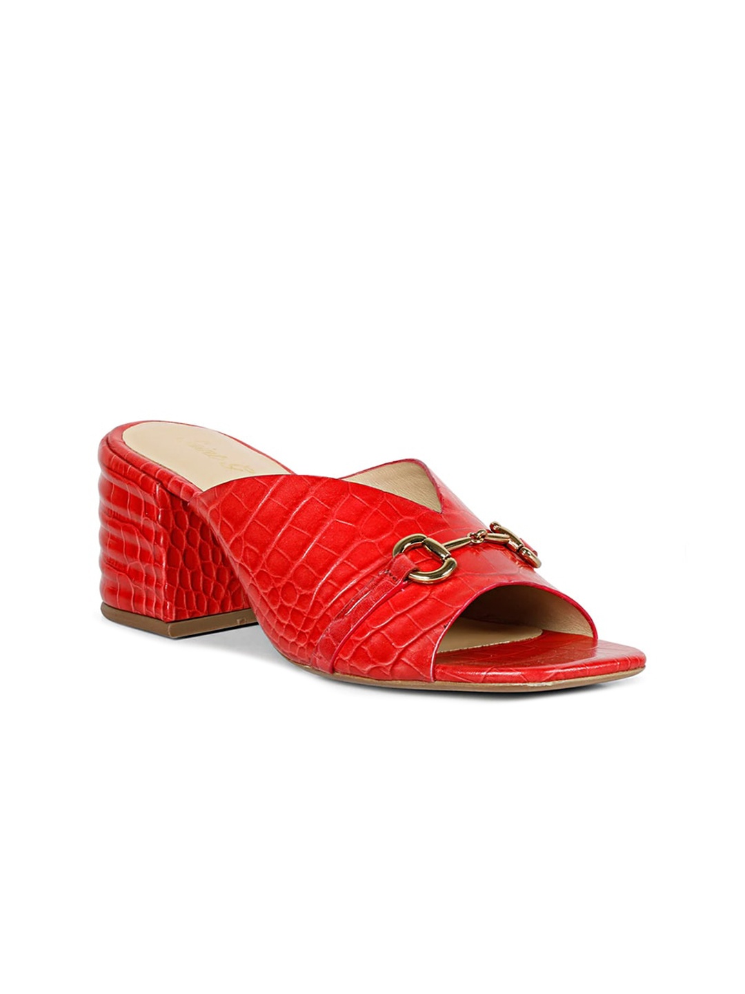 

Saint G Textured Leather Block Heel Mules, Red