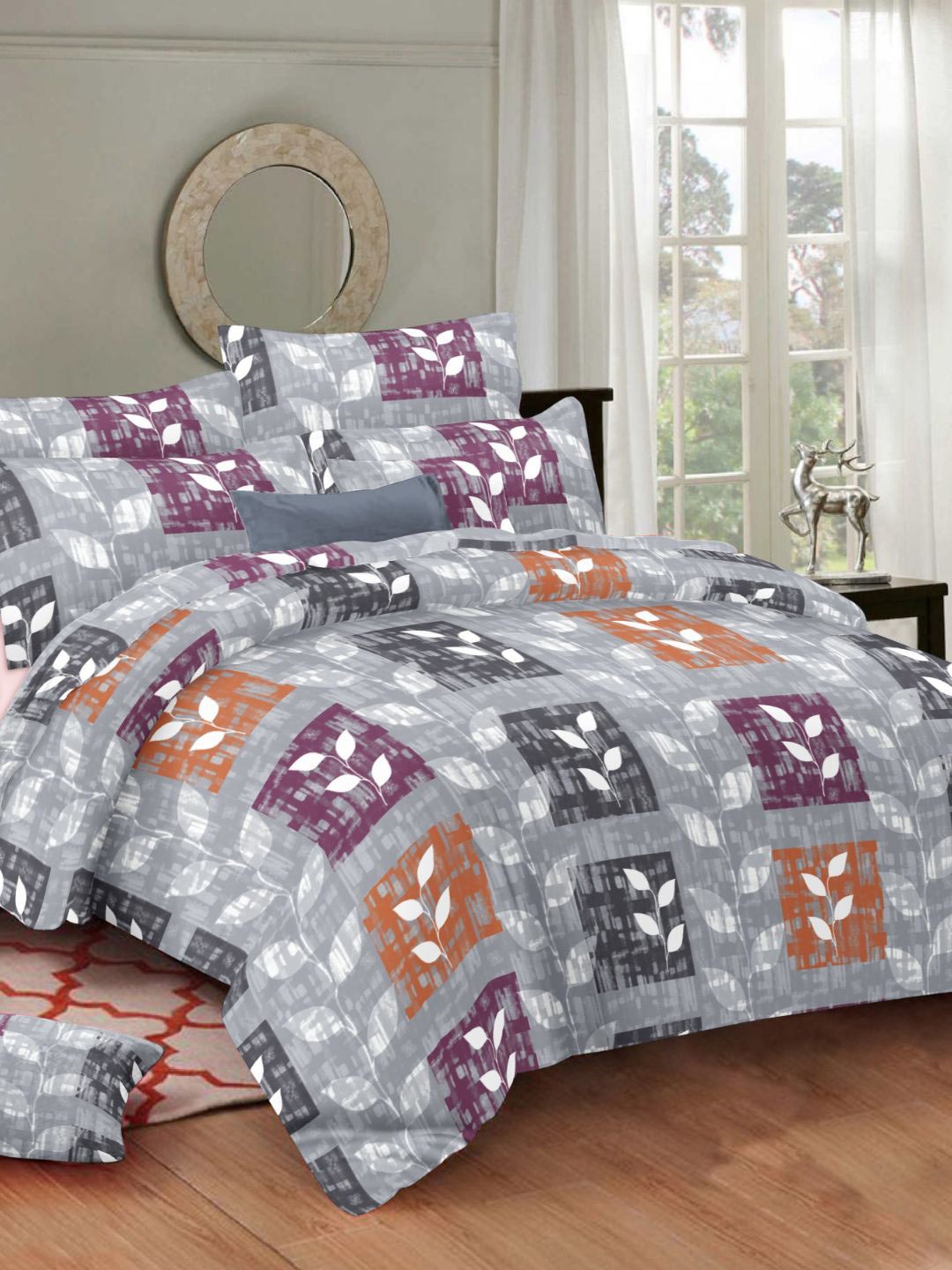 

Sleeping Owls- because your sleep matters Grey Printed 210 TC Cotton King Bedsheet Set