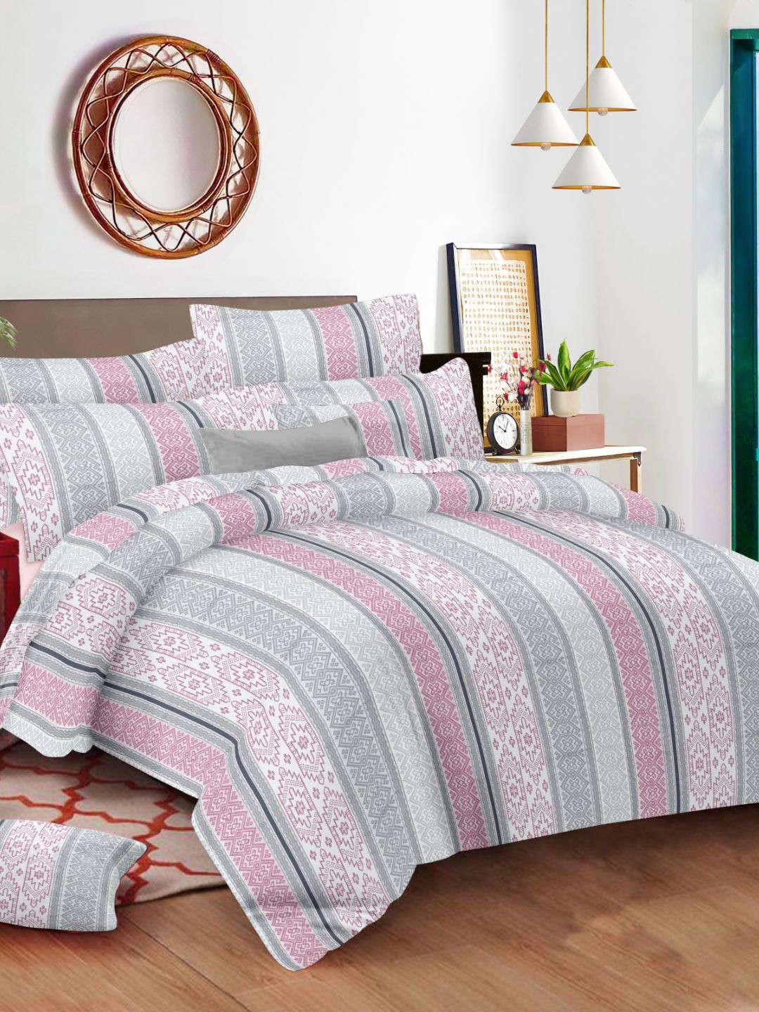 

Sleeping Owls- because your sleep matters Grey Printed 210 TC Cotton King Bedsheet Set