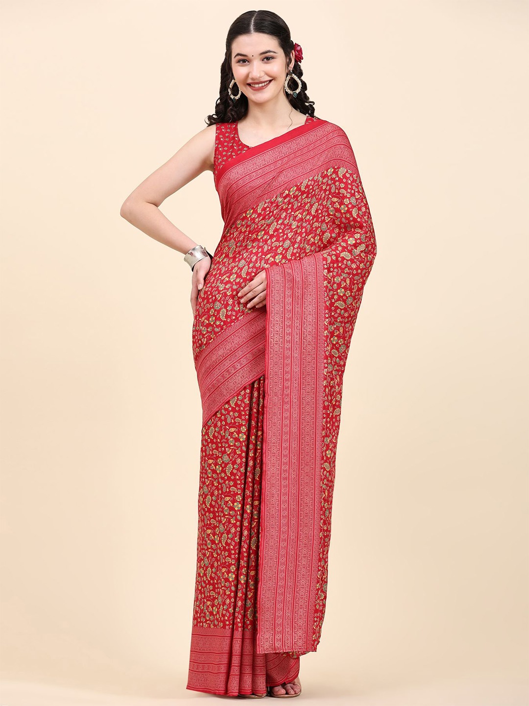 

RACHNA Paisley Printed Saree, Red