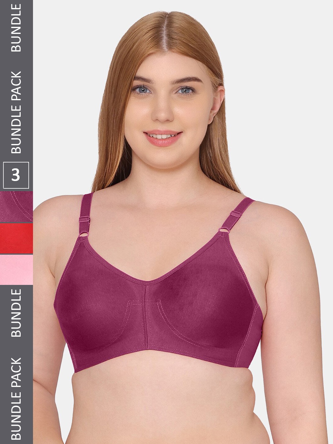 

Souminie Pack Of 3 Half Coverage Non Padded Seamless Cotton Bra, Magenta