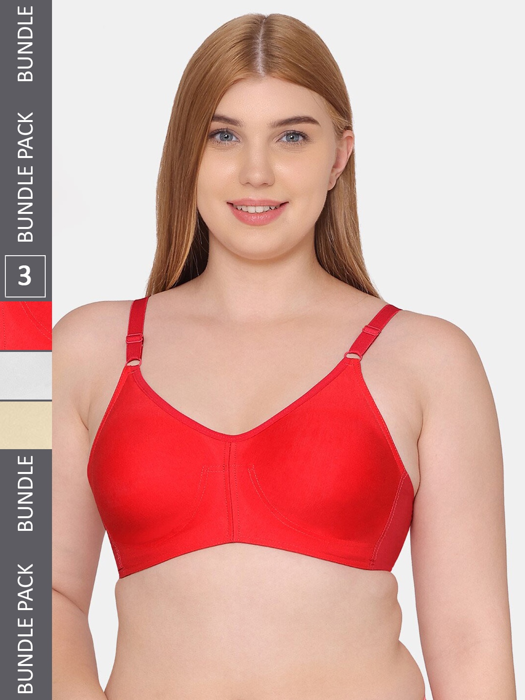 

Souminie Pack Of 3 Seamless Non-Wired Full Coverage Cotton All Day Comfort Bra, Red