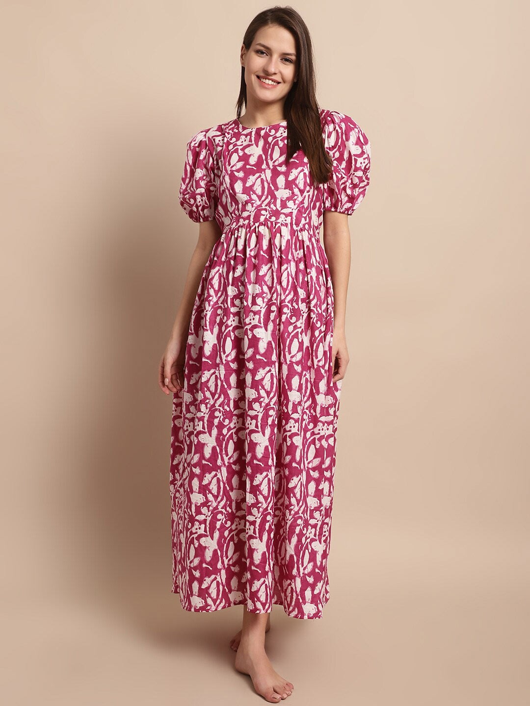 

Secret Wish Floral Printed Pure Cotton Maternity Maxi Nightdress, Pink