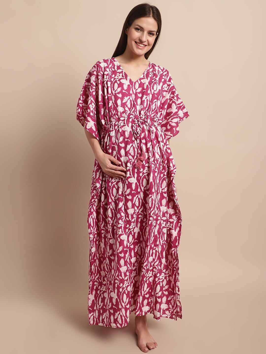 

Secret Wish Printed Maternity Pure Cotton Maxi Kaftan Nightdress, Pink