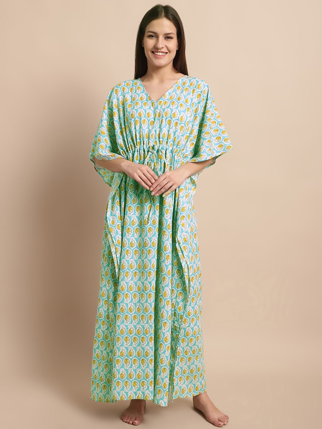

Secret Wish Printed Pure Cotton Maxi Kaftan Nightdress, Blue