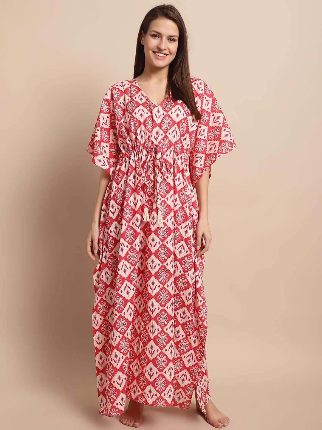 

Secret Wish Printed Pure Cotton Maxi Kaftan Nightdress, Pink