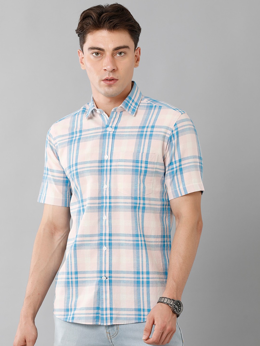 

CAVALLO by Linen Club Tartan Checks Casual Shirt, Pink
