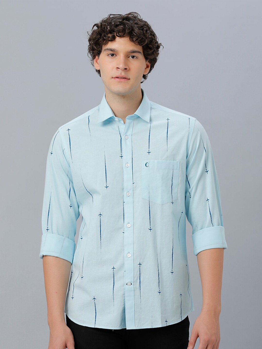 

CAVALLO by Linen Club Conversational Printed Opaque Casual Shirt, Blue