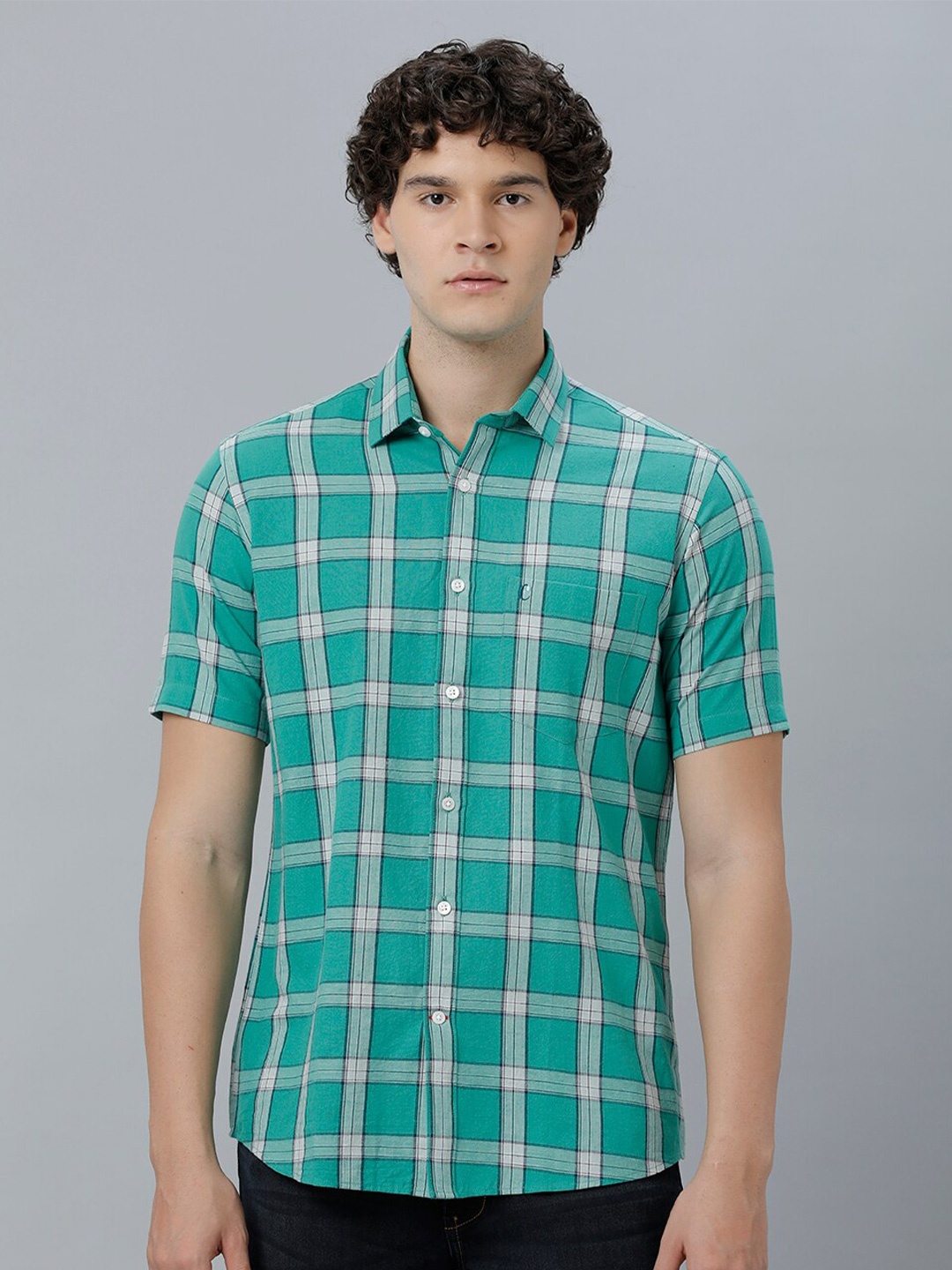 

CAVALLO by Linen Club Men Checked Casual Shirt, Green