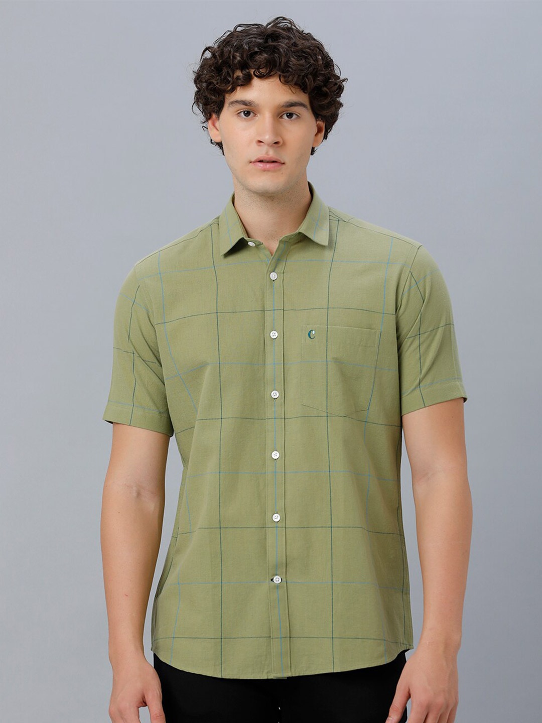 

CAVALLO by Linen Club Windowpane Checked Casual Shirt, Green