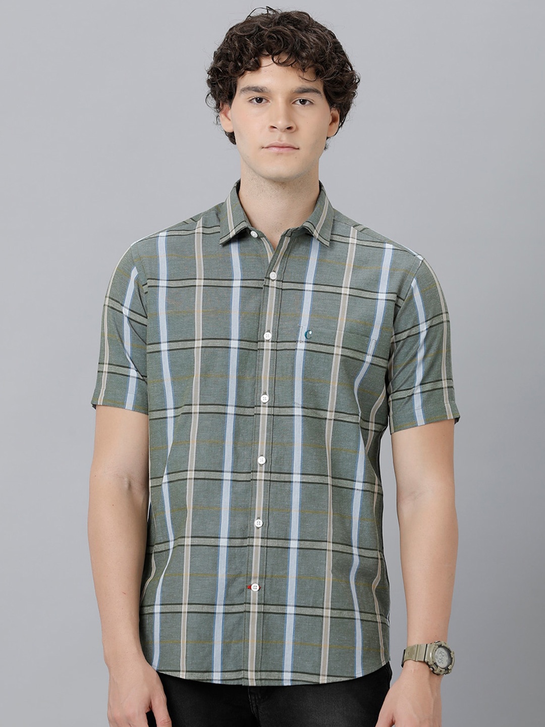 

CAVALLO by Linen Club Opaque Checked Regular Fit Casual Shirt, Green