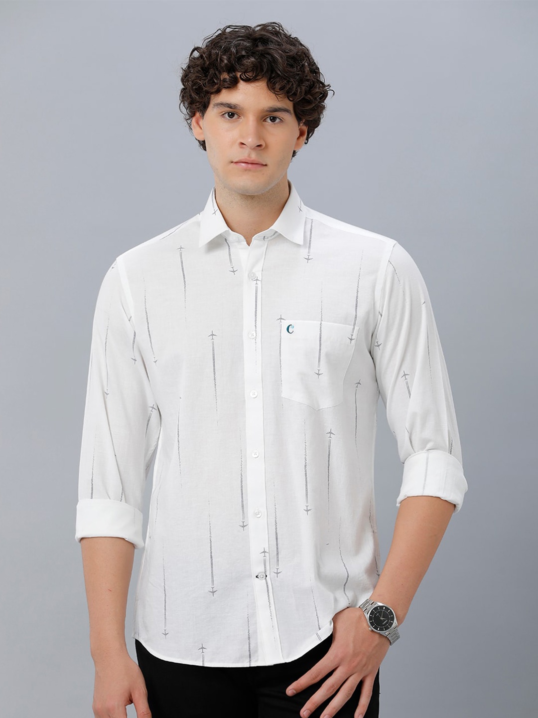

CAVALLO by Linen Club Printed Opaque Casual Shirt, White