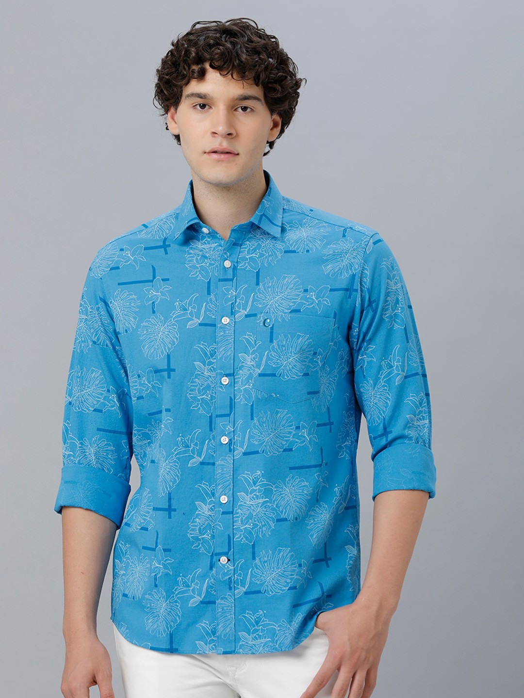 

CAVALLO by Linen Club Tropical Printed Casual Shirt, Blue